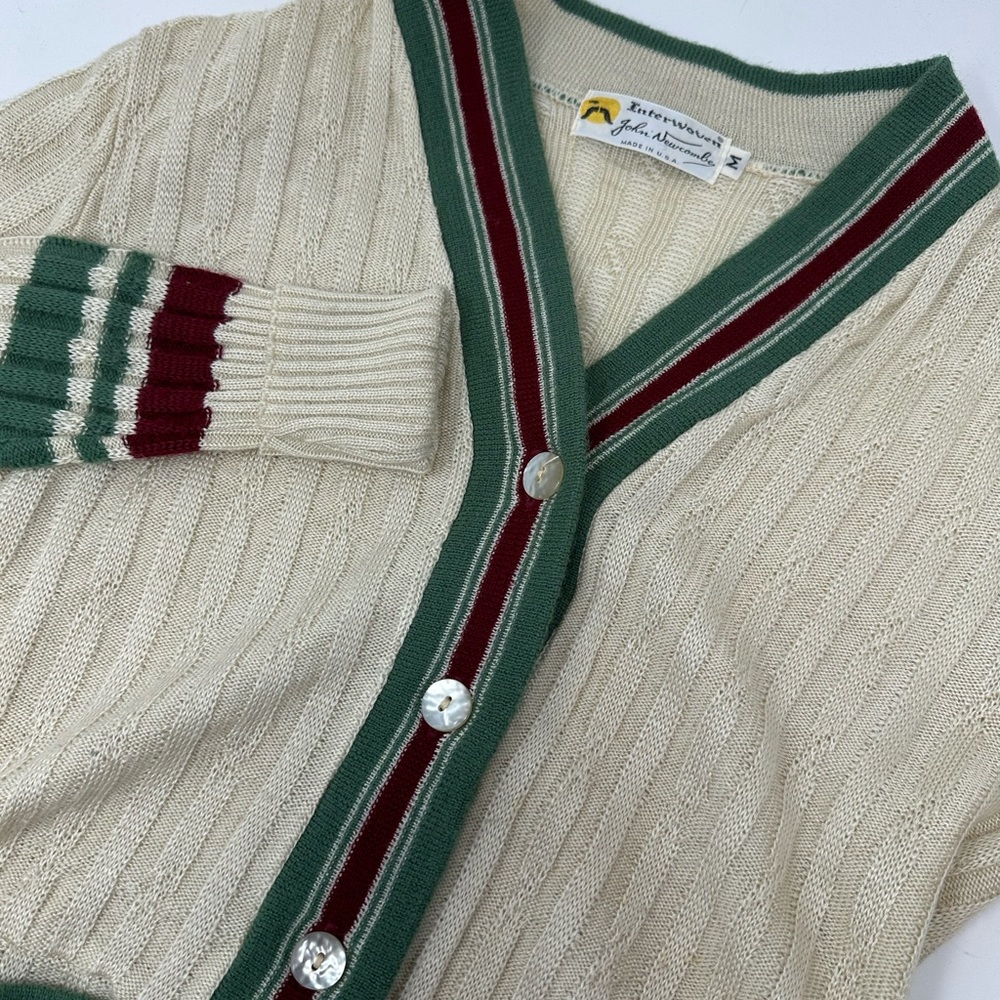 Vintage 70s John Newcombe Interwoven Tennis Cardigan Sweater Mens Sz M USA RARE!